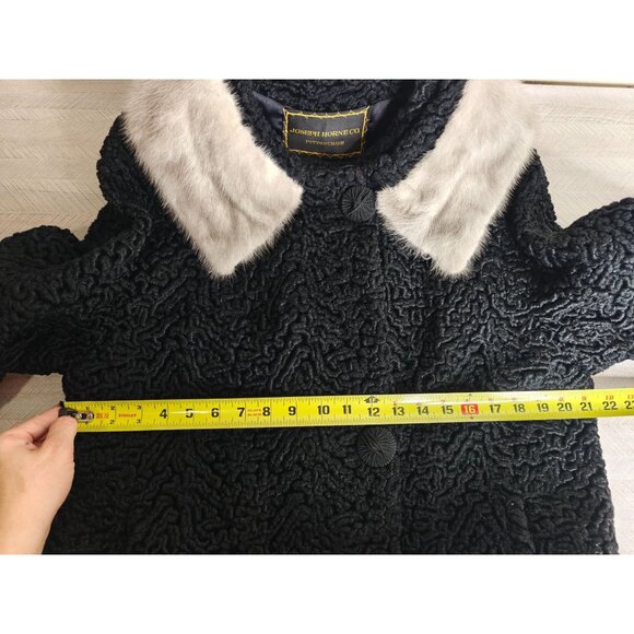 Vintage Black Persian Curly Lamb Fur Coat With Mink Trim Women's Medium Large - Picture 11 of 12